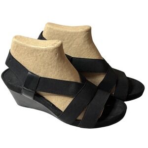 Aerosoles Light Rail Black Wedge Slingback Sandals 8.5 Strappy Stretch Comfort